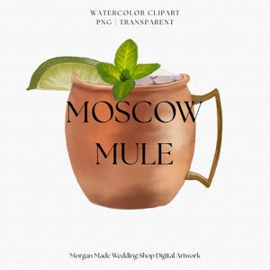 Moskauer Maultier Clipart PNG, Cocktail PNG, Hochzeit Signature Drink Illustration, digitale Grafik, Barmenü Schild, Aquarell Cocktail
