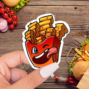 Niedlicher alberner Pommes-Aufkleber, Aufkleber für Lebensmittel, Fast-Food-Aufkleber, niedlicher Laptop-Aufkleber, Becher Aufkleber
