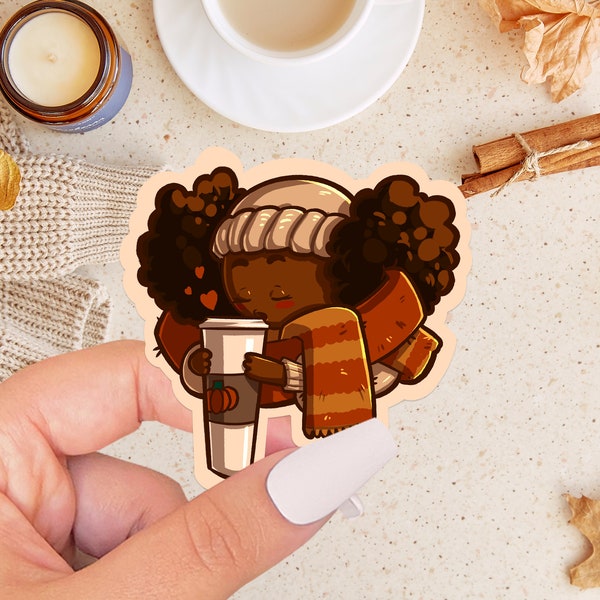 Fall Coffee Girl Sticker: Pumpkin Spice Autumn Laptop Decal