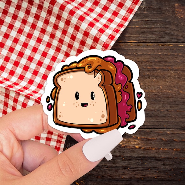 Cute PBJ Sandwich Sticker, food sticker, peanut butter and jelly sticker, Cute laptop sticker, Tumbler Sticker