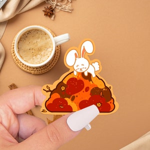 Pegatina de hojas de otoño y conejo, pegatina con temática otoñal