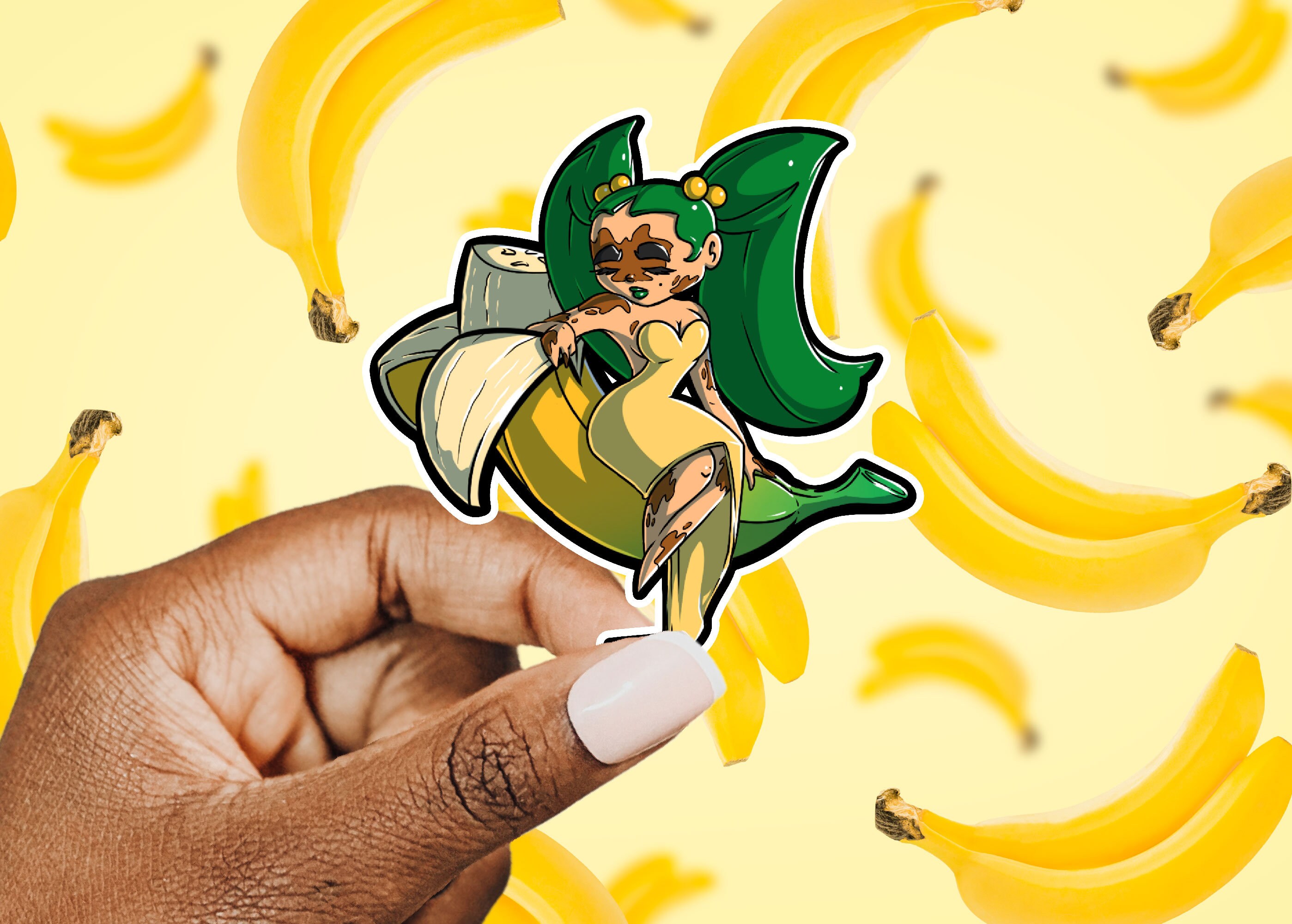 BANANA! Sticker, Fruit Girl sticker, vibe sticker, Wacky laptop sticker, Tumbler Sticker
