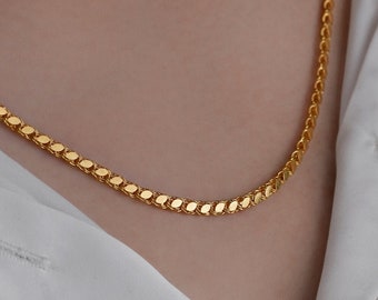 14K & 22K Solid Gold Mirror Chain Necklace, Marquise Chain, Sequin Chain, 2 mm Mirror Chain Necklace, Handmade Gold Chain,