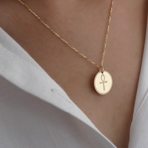 14K Solid Gold Ankh Necklace