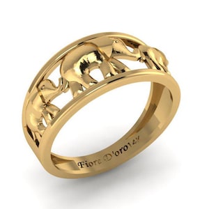 14K Solid Gold Elephant Ring - Handcrafted Gold Elephant Jewelry - Lucky Elephant Band for Men & Women - Symbolic Elephant Ring