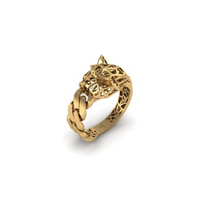 14K Solid Gold Cuban Chain Panther Ring, Panther Ring, Cuban Chain Ring, Gold Rİng for Woman, Gift for Mother, Mothers Day Ring