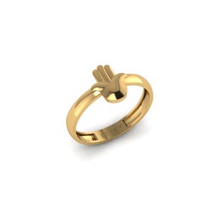 14K Solid Gold Fatima Hand Ring - Hamsa Protection Jewelry, Minimalist Gold Ring for Good Luck, Evil Eye Protection Gift for Her