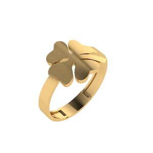 14K Gold Minimalist Clover Ring - Lucky Four Leaf Clover Ring - Elegant and Shiny Gold Ring