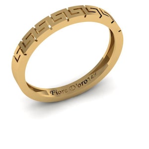 14K Solid Gold Griechischer Schlüssel Ring - Handgemachtes Gold Meander Muster Band - Zeitloser Griechischer Schlüssel Schmuck für Männer & Frauen - Griechisches Symbol Ring