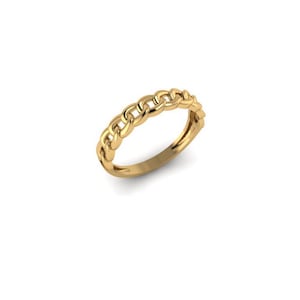 14K Solid Gold Cuban Chain Ring, Dainty Curb Chain Ring, Minimalist Gold Jewelry, Unisex Stacking Ring