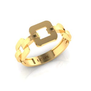 14K Solid Gold Minimalist Paperclip Stapelbarer Ring | Zierliches Gold Stapelband | Moderner geometrischer Schmuck | Alltagskleidung | Geschenk für Sie