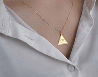 14K Solid Gold Eye of Ra Pendant Necklace, Eye of Horus Necklace, Ancient Egypt Necklace, Mythology Necklace,