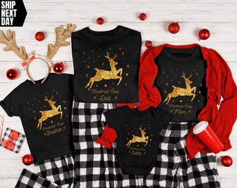 Gold Glitter Reindeer Family Christmas Shirts: Matching Holiday Outfits