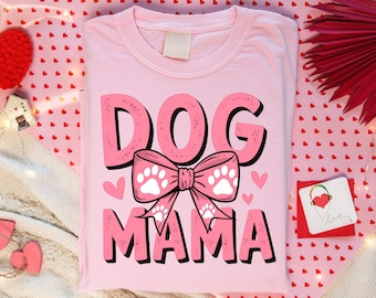 Dog Mama Shirt  Cute Paw Bow Design  Color Options  Pet Lover Gift  Dog Mom Graphic Tee  Mother's Day Shirt for Dog Owners cute dog shirt