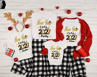 Personalized New Year Crew 2027 Shirt: Glitter Family Matching NYE Tee