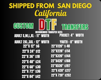 Custom DTF Gang Sheet Heat Transfer Print T-Shirt Iron On Transfer Same Day Ship DTF Transfers Ready to Press Made in California