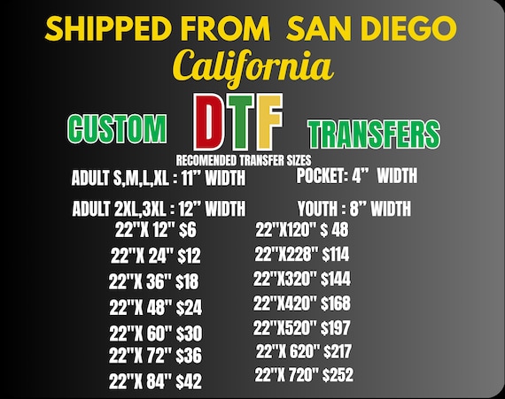 Custom DTF Gang Sheet Heat Transfer Print T-Shirt Iron On Transfer Same Day Ship DTF Transfers Ready to Press Made in California