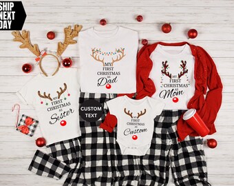 Personalized 'My First Christmas' Reindeer Family Matching Shirt