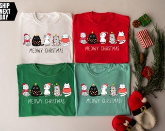 Meowy Christmas Cat Shirt  Cute Holiday T-Shirt for Cat Lovers  Funny Christmas Cats Tee Xmas Gift Meowy Christmas Cat Shirt or Pajama Top