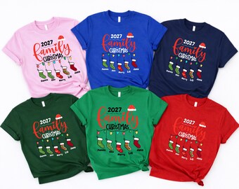Custom Family Christmas 2027 Shirt, Personalized Christmas Shirts with Names, Matching Family Christmas T-Shirts, Holiday Family Tee