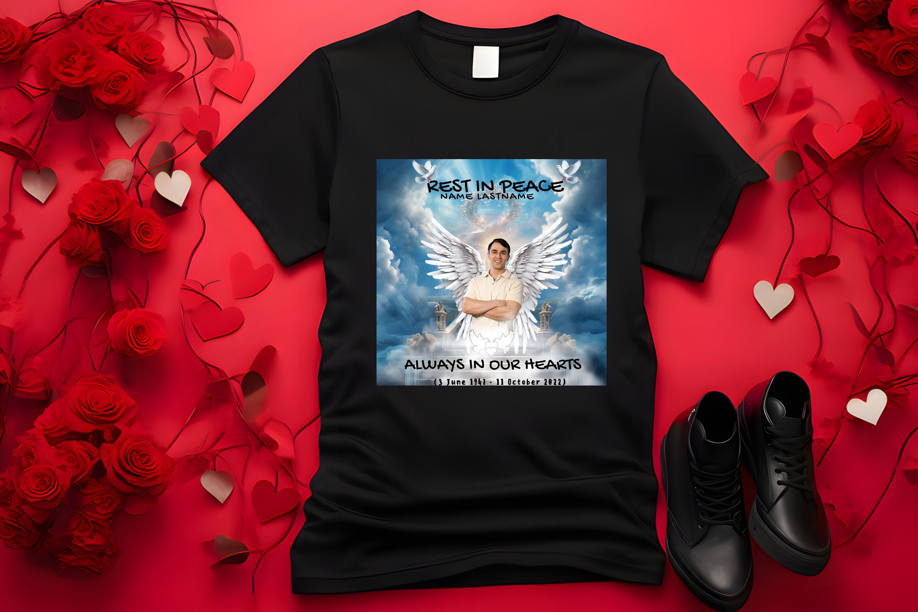 Benutzerdefiniertes Foto-Shirt, in liebevoller Erinnerung, Benutzerdefiniertes Foto-Shirt, Rest in Frieden Shirt, Rip-Shirt, Erinnerungs-Hemd, In Erinnerung Shirt, Engel-Erinnerungs-Hemd