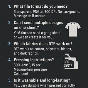 Custom DTF Gang Sheet Heat Transfer Print T-Shirt Iron On Transfer Same Day Ship DTF Transfers Ready to Press Made in California image 2