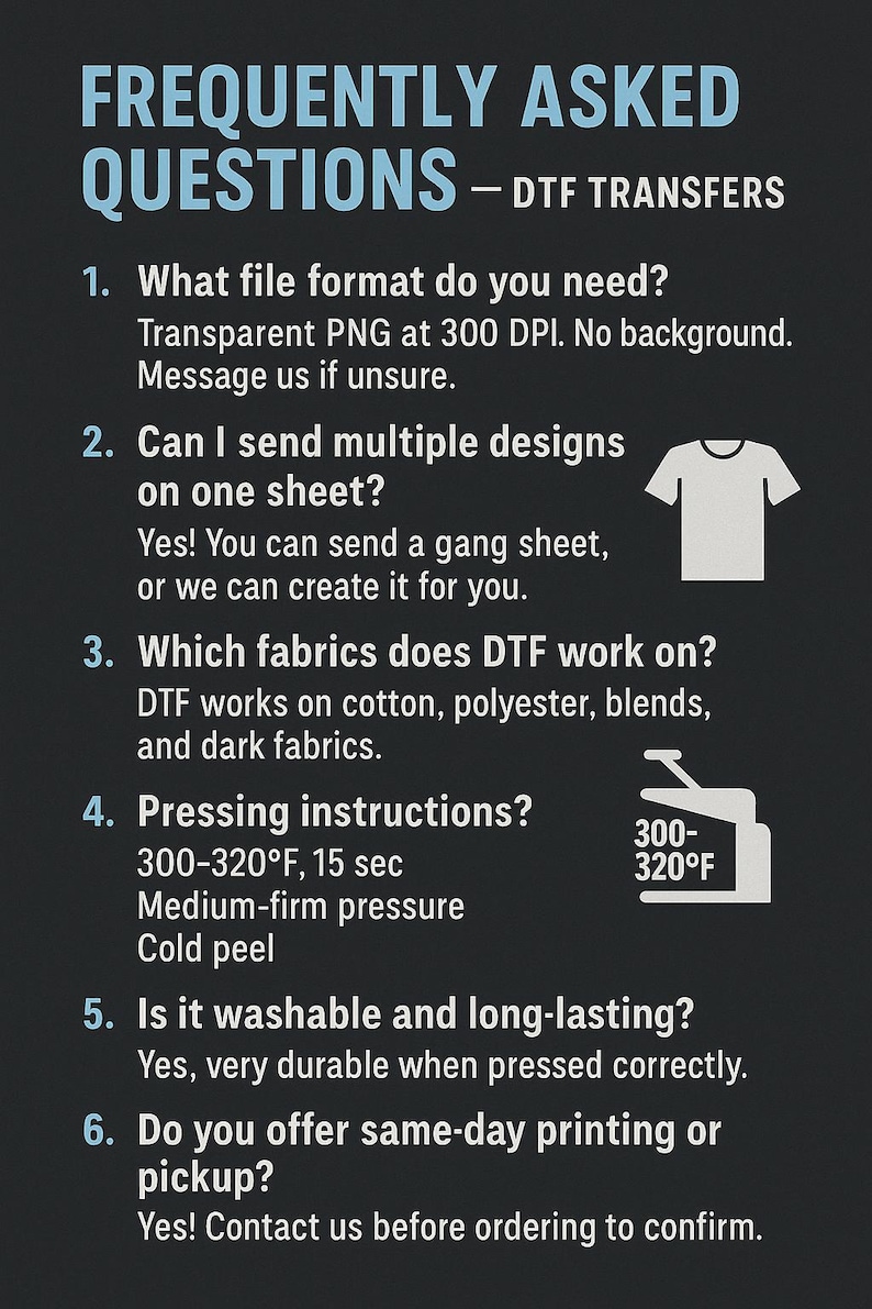 Custom DTF Gang Sheet Heat Transfer Print T-Shirt Iron On Transfer Same Day Ship DTF Transfers Ready to Press Made in California image 2