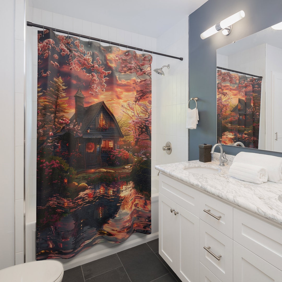 Cottagecore Shower Curtain, Country Themed Bathroom Decor, Quaint ...