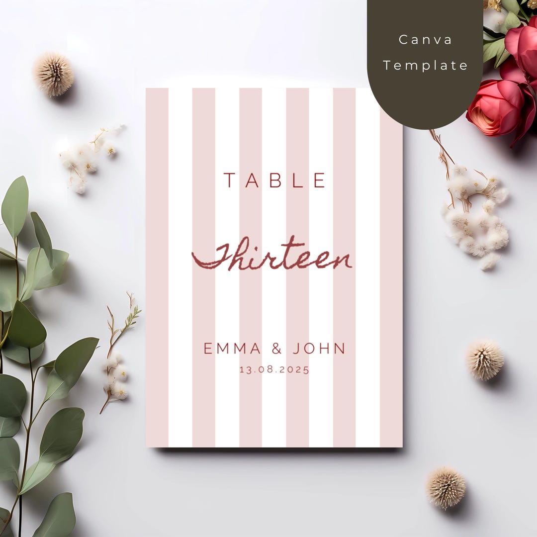 Striped Table Number Template | Colorful Wedding Table Numbers ...