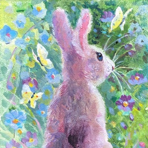 Conejo pintura conejito arte original conejito de Pascua pintura acrílica original Pascua pared arte conejo pared arte linda pintura