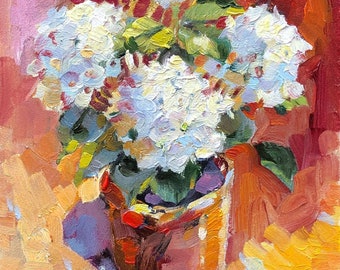 Hydrangea Painting Original Oil Floral Impasto Artwork (6x8 in)