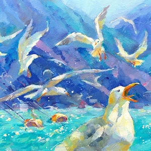 Seagull Painting Oil Original Sea Bird Painting Bird Art Ocean Painting Bird Lover Gift