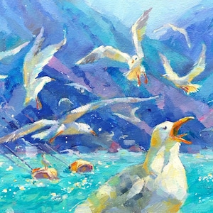 Seagull Painting Original Oil Painting Bird Storm Sea Painting