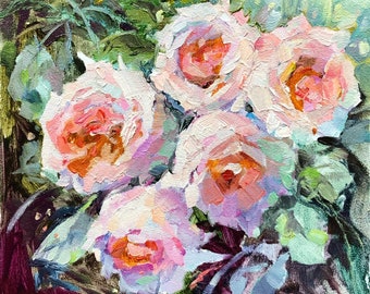 Roses Painting Original Oil Painting Floral Still Life Painting Impasto Flower Painting Textured