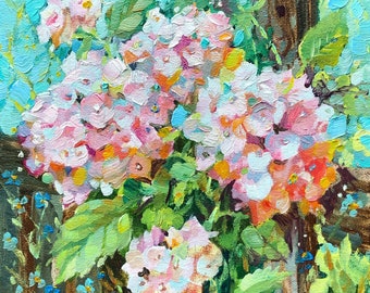 Hydrangea Oil Painting Impasto Floral Wall Art, 6x6