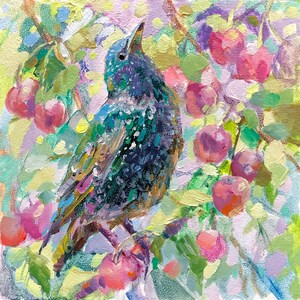 Bird Painting Original Oil Painting Small Starling Painting Wildlife Animal Painting Bird Art Bird Artwork