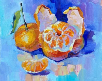 Peinture d’agrumes Orange Mandarine Peinture Fruit Nature Morte Peinture Peinture à l’huile originale Cadeau meilleur ami