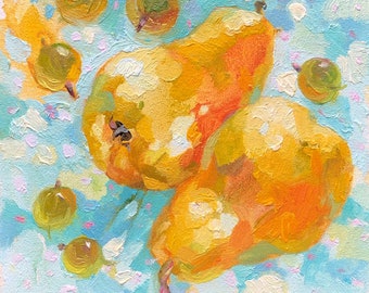 Pear Oil Painting Original Still Life Fruit Wall Art, 6x6