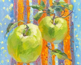 Apple Painting Original Oil Painting Apple Kitchen Decor Fruit Wall Art 8x8 Painting