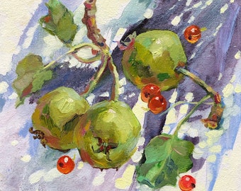 Wild Pears Still Life Painting Original Small Fruit Oil Painting 6x6