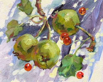 Pear Oil Painting Original Fruit Still Life Kitchen Art 6x6
