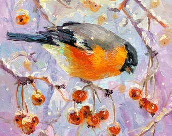 鶏。超リアルなオリジナル絵画 6 x 6 インチ キャンバスに油彩 額入り