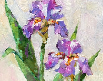 Iris Oil Painting Original Floral Still Life Art (6x6 in)