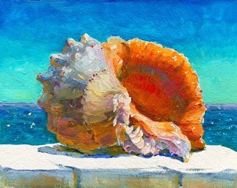 Seashell Art Seashell Painting Shell Original Oil Painting Seashell Decor Coastal Still Life Painting Beach House Decor