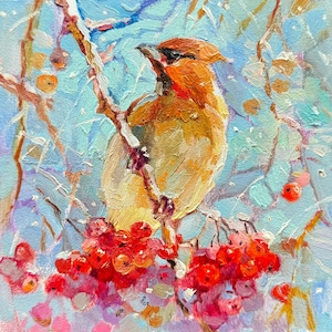 Bird Painting Original Oil Painting Small Animal Painting Original Bird Art Bird Artwork Wildlife