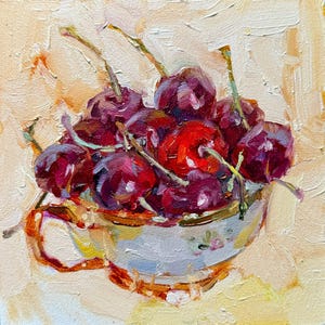 Cherry Painting Original Oil Painting Fruit Berry Painting Food Kitchen Painting Still Life Painting Cherry Art