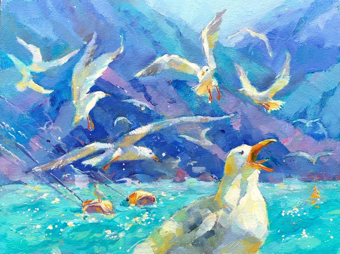 Seagull Painting Oil Original Sea Bird Painting Bird Art Ocean Painting 