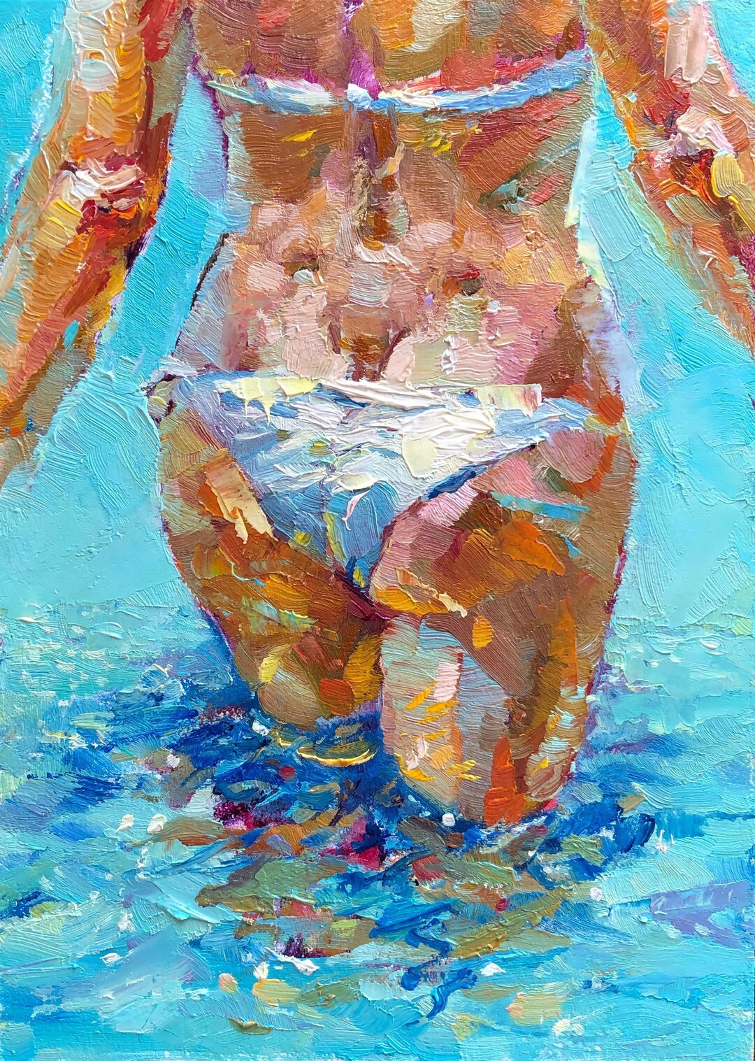 Body Painting Women Nude Painting Original Oil Painting Small Ocean Painting Naked Woman Art - Etsy