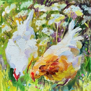 Rooster Painting Chicken Oil Painting Original Farm Painting Bird Country Painting Rooster Art Chicken