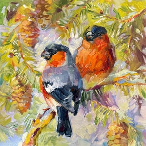 Bird Painting Original Animal Painting Wildlife Oil Painting Christmas Bird Artwork Original Bird Lover Gift
